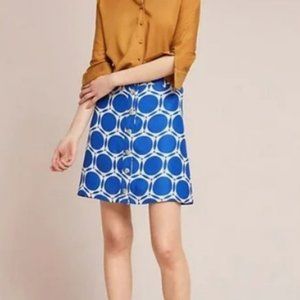 Maeve by Anthropologie Blue Geometric Button Front Mini - Size 14